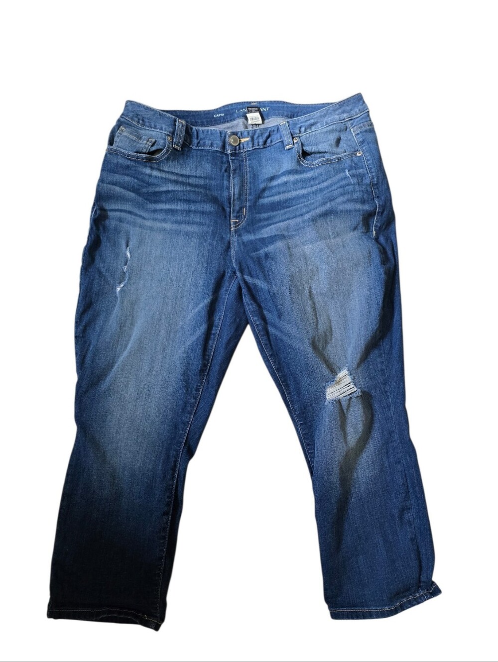 Lane Bryant Women’s Size 20 Jeans Capri Medium Wash Denim Blue Distressed Used